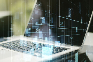 Aufkleber - Multi exposure of abstract graphic data spreadsheet sketch on modern computer background, analytics and analysis concept