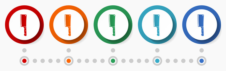 Fototapete - Knife, cleaver concept vector icon set, infographic template, flat design colorful web buttons in 5 color options