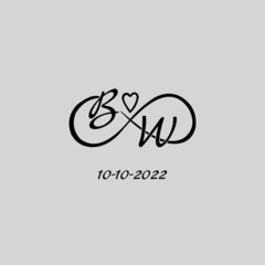 letter bw logo with infinity and love symbol, elegant cute wedding monogram design