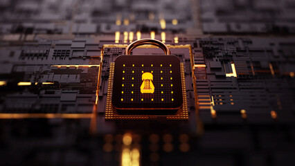 Aufkleber - Technology background security concept/Cyber security concept.  Illustrates cyber data security or information privacy idea in mother server is processing the data.