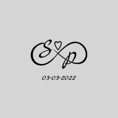 letter sp logo with infinity and love symbol, elegant cute wedding monogram design