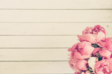 Wall Mural - beautiful retro pink and white peony flowers with copy space for your text