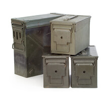 Green Military Ammunition Boxes On White