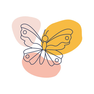 Vector illustration of cartoon butterfly in doodle style on white background.