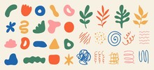 Set Of Various Abstract Shapes, Doodles And Plants. Hand Drawn Doodles. Modern Contemporary Fashion Illustration. Flat Design, Hand Drawn Cartoon, Vector.