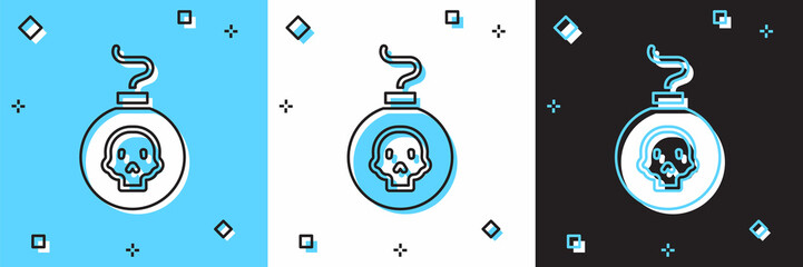 Poster - Set Bomb ready to explode icon isolated on blue and white, black background. Vector
