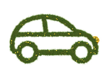 Wall Mural - Car icon made of realistic grass. Eco transport concept. 3D illustration.