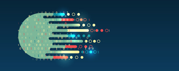 Aufkleber - The flow of information in the form of waves and particles. Visualization of a large amount of data. Abstract transformation of information. Processing sorting data fragmentation. Business analytics.