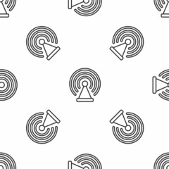 Sticker - Grey line Radar icon isolated seamless pattern on white background. Search system. Satellite sign. Vector