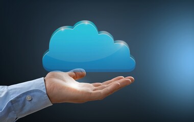 Canvas Print - Cloud technology, and Cloud storage Concept. Hand holding computing  Cloud technology internet storage network.