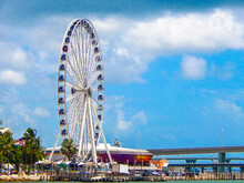 Ferris Wheel With Blue Sky In Miami Florida