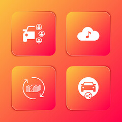 Wall Mural - Set Car sharing, Music streaming service, Refund money and icon. Vector