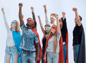 Wall Mural - top view. an organized group of young people stepping forward.