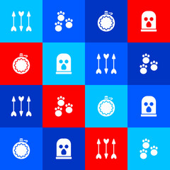 Poster - Set Hipster arrows, Paw print, Canteen water bottle and Balaclava icon. Vector