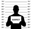 © Topuria Design - Male suspect mugshot, vector illustration. Anonymus man standing on a criminal photo shooting background.