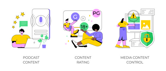 Poster - engaging marketing abstract concept vector illustration set. podcast content rating, media content c