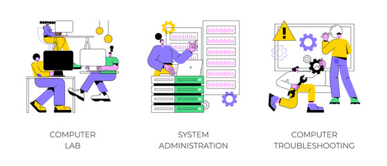 Fototapete - computers and software abstract concept vector illustration set. computer lab, system administration