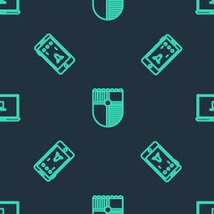 Poster - Set line Shield for game, Mobile and playing in and Laptop on seamless pattern. Vector