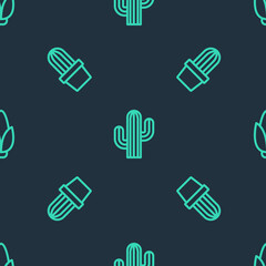 Sticker - Set line Cactus, or succulent in pot and Corn on seamless pattern. Vector