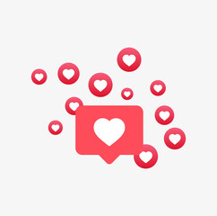 Poster - like love icon in modern glossy speech bubble for social media notifications icons - heart button and like background - heart bubbles social network reactions