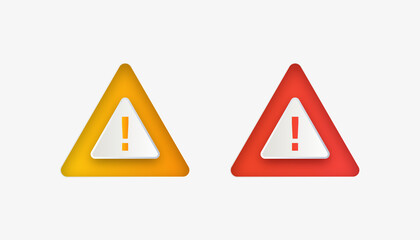 Poster - 3d exclamation mark icon button sign in yellow and red triangle alert modern buttons , caution warning attention signs