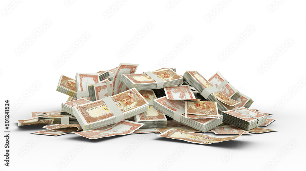 3D Stack of 100 Omani Baisa notes Isolated on white background. Omani ...