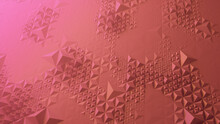 Atmospheric Futuristic Surface With Triangular Pyramids. Pink, Abstract 3d Banner.