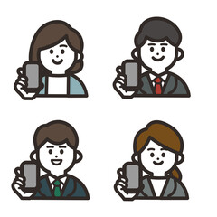 Sticker - 携帯を持つ会社員アイコンセット