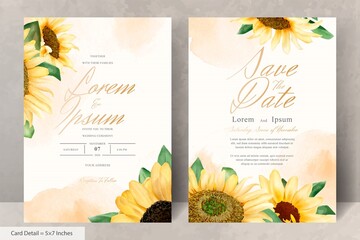 Wall Mural - Wedding Invitation Card Set with Watercolor Sunflowers