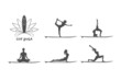 Paddle board yoga logo set with yoga poses on SUP boards. Woman silhouette standing in different yoga poses