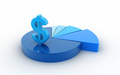 Fototapete - 3d rendered pie chart graph & Dollar on white background
