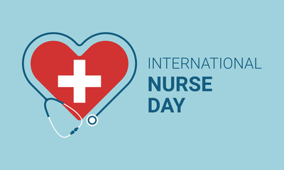 International nurse day. Red heart and stethoscope on blue background. Template for poster, social media, banner, card