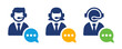 Customer support operator with headset icon set. Support service vector illustration.
