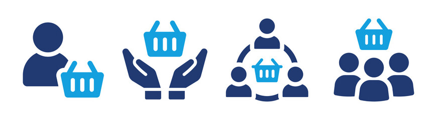 Leinwandbilder - Customer icon set. Buyer with shopping basket symbol. Client icon collection. Vector illustration