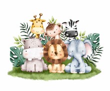 Watercolor Illustration Safari Animals Illustration 