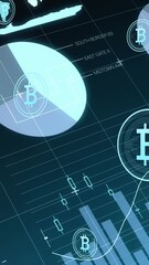 Wall Mural - animation of data processing over bitcoin symbols