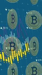Wall Mural - animation of data processing over bitcoin symbols
