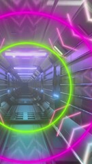 Wall Mural - animation of neon circles over tunnel