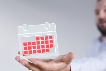 Poster - 3d illustration of hand holding a magnifying glass to calendar checklist.