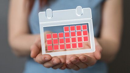 Poster - 3d illustration of hand holding a magnifying glass to calendar checklist.