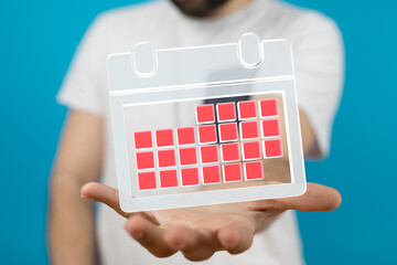 Aufkleber - 3d illustration of hand holding a magnifying glass to calendar checklist.