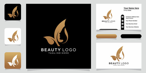 Beauty logo with woman style and business card design template