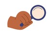Hand holding magnifying glass, lens icon. Searching, researching with lupe, magnifier tool. Discovery, analysis, scrutiny concept. Colored flat vector illustration isolated on white background