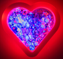 Glowing Red Heart With Center Of Blue Facetted Glass Jewelry Beads