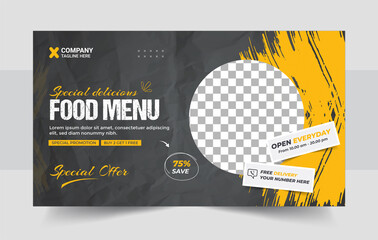 Wall Mural - modern fast food business promotion web banner template design, restaurant healthy burger online sal