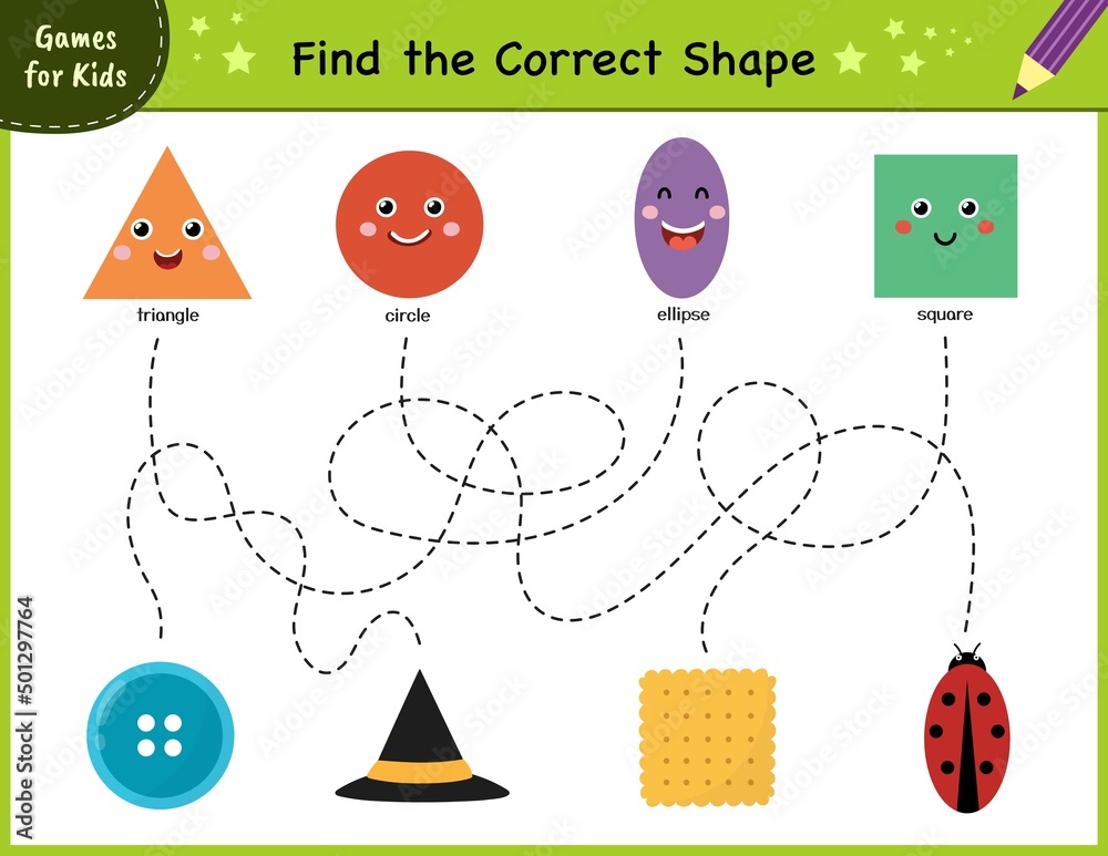 Find the correct shape. Maze game for kids. Learning shapes activity ...