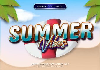 Poster - Summer vibes text effects template with beach background. Suitable for logos, social media and banners.