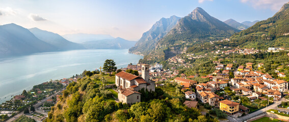Wall Mural - Eremo di San Pietro in Marone at Lake Iseo in Nothern Italy