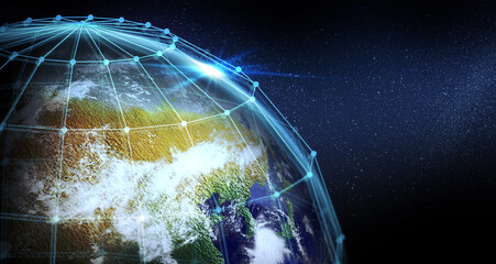 Wall Mural - global network connection. earth in open space and digital web, illustration