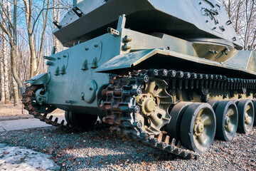 Russian military tank track, close up view